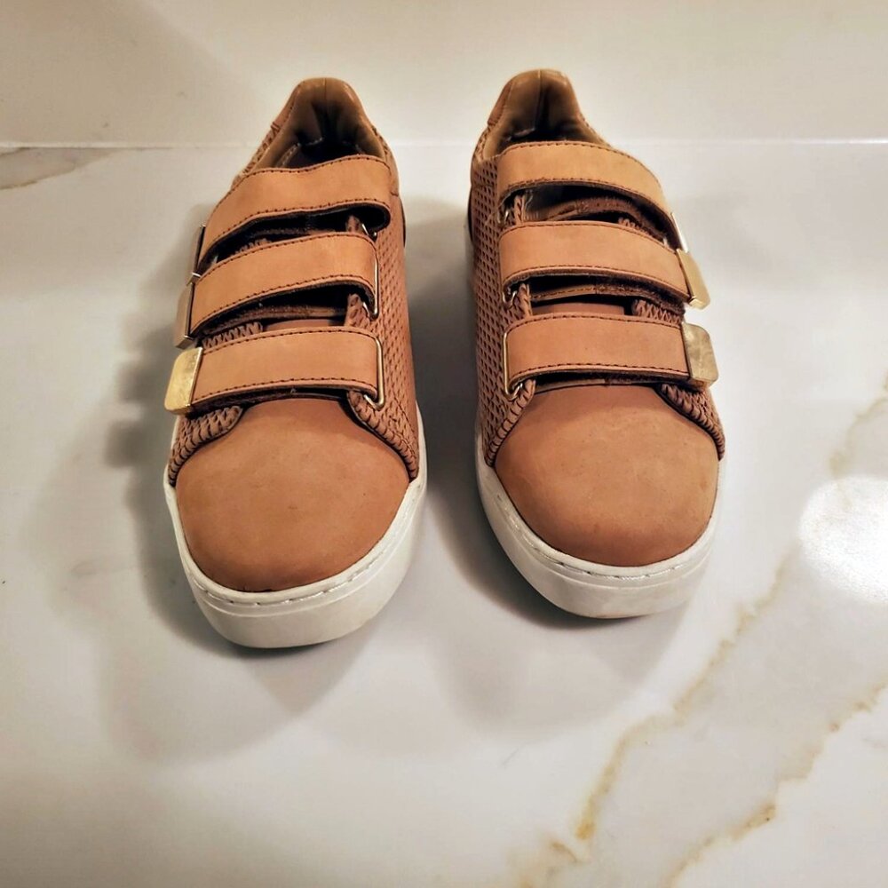 ALDO Leather Velcro Tan Gold Sneakers Sz 8 NWOT